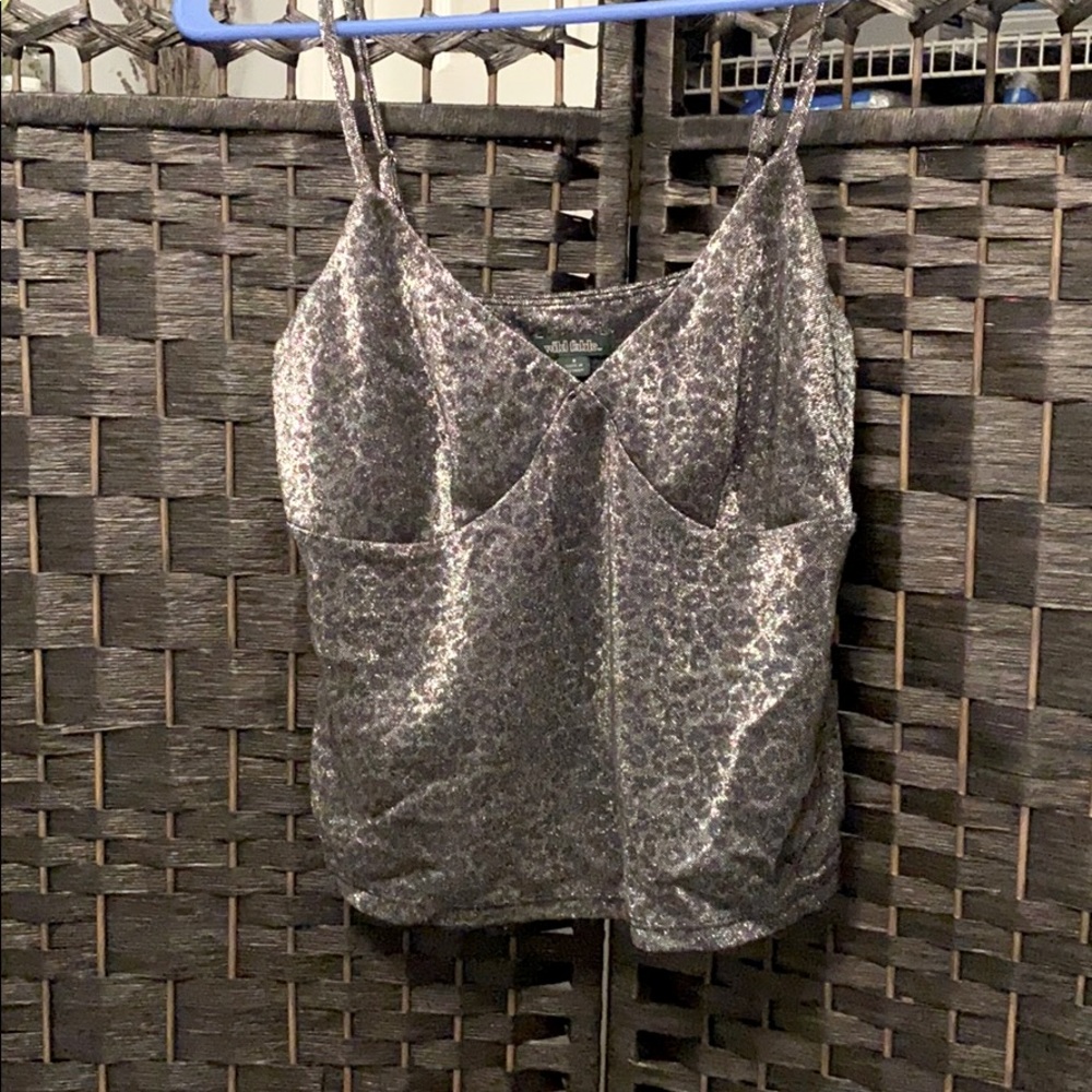 Metallic top with leopard print